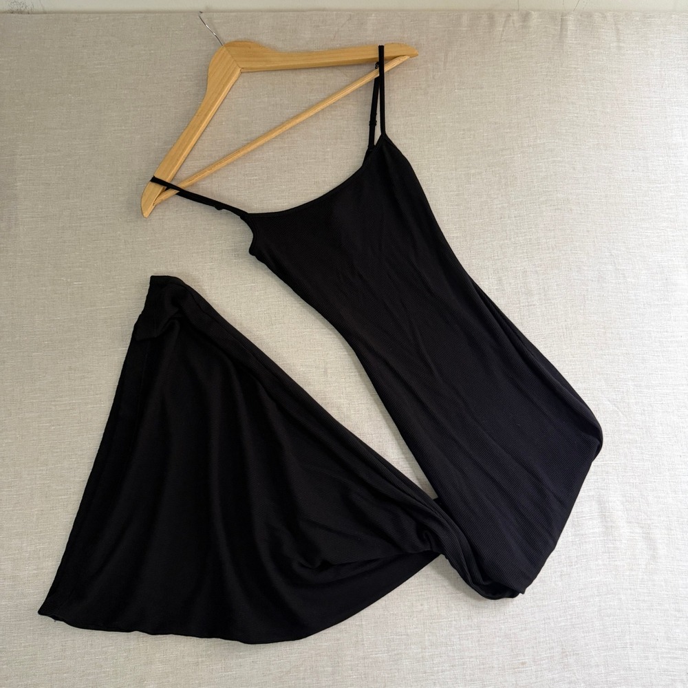 SKIMS Soft Lounge Long Slip Dress Onyx Black Ribbed Modal Loungecore XS